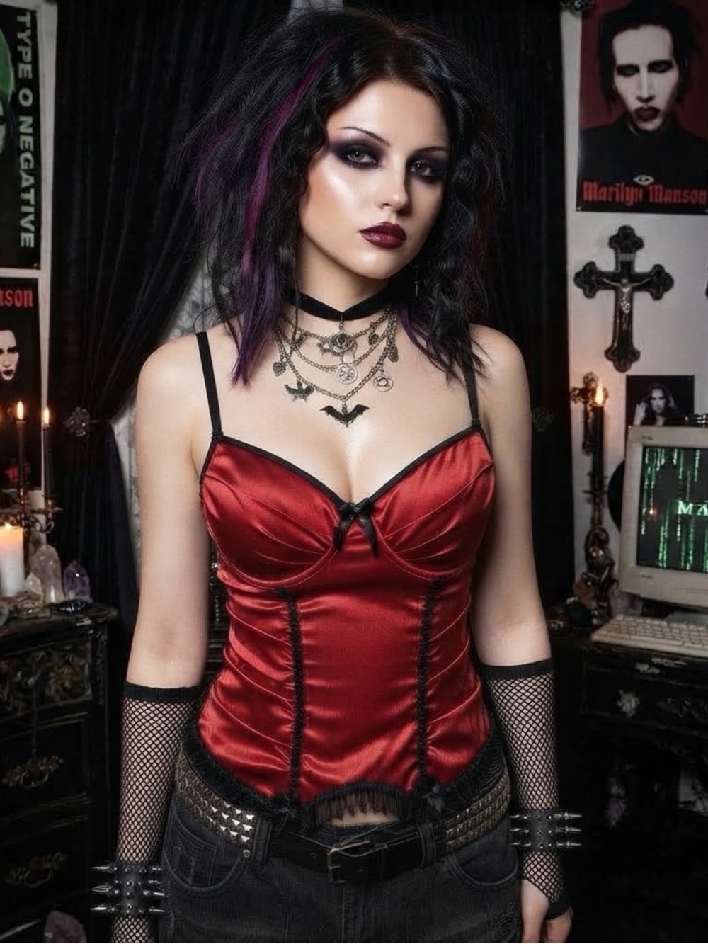 Vintage Fredrick’s of Hollywood red and black corset romantic gothic vampire